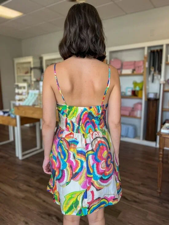 Ciebon Colorful Abstract Floral Mini Fit & Flare Dress Size Small Kentucky Derby - Picture 2 of 9